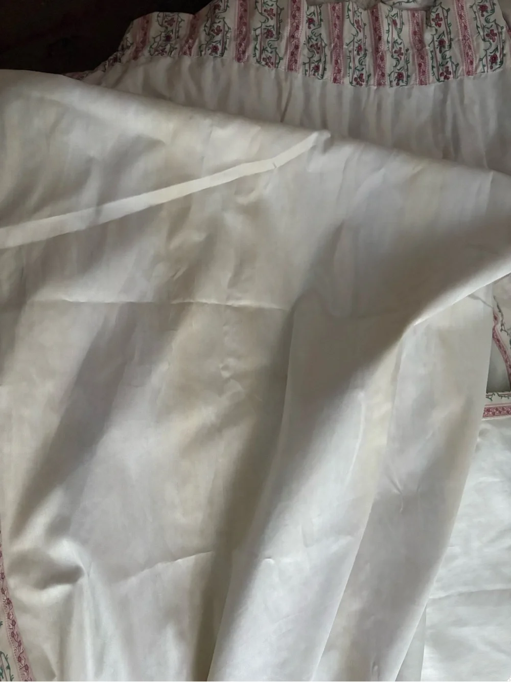 Vintage Cotton Heavy Floral Branch  Ticking Stripes Curtains set of 2 Flaws